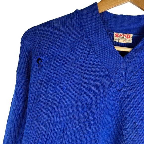 VTG 1940s Sand Knit Wool Varsity Sweater V-Neck Embroidered W Men's Sz Large - Picture 6 of 9